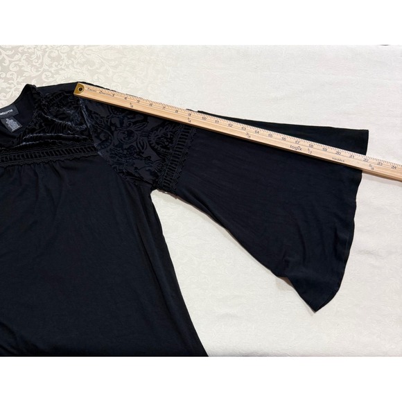 Liz Claiborne Bell Sleeve Top Womens XL Black Velvet Burnout Paisley Whimsigoth - Picture 9 of 12